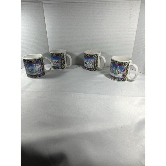 Vintage Sakura Christmas Scene Mugs by Sue Zipkin – Set of 4 (1995) - Picture 14 of 15